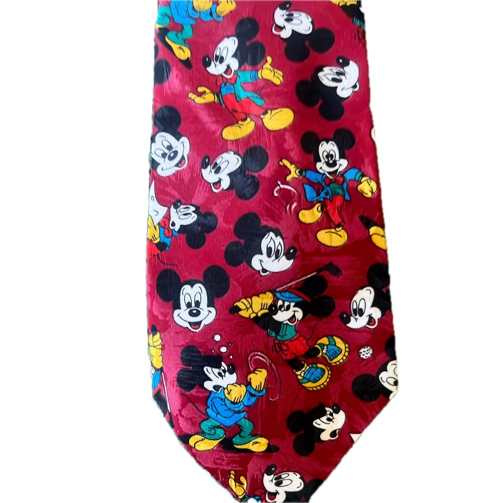 Mickey Unlimited Disney Mickey Mouse Red Character Print Silk Feel Tie Italy